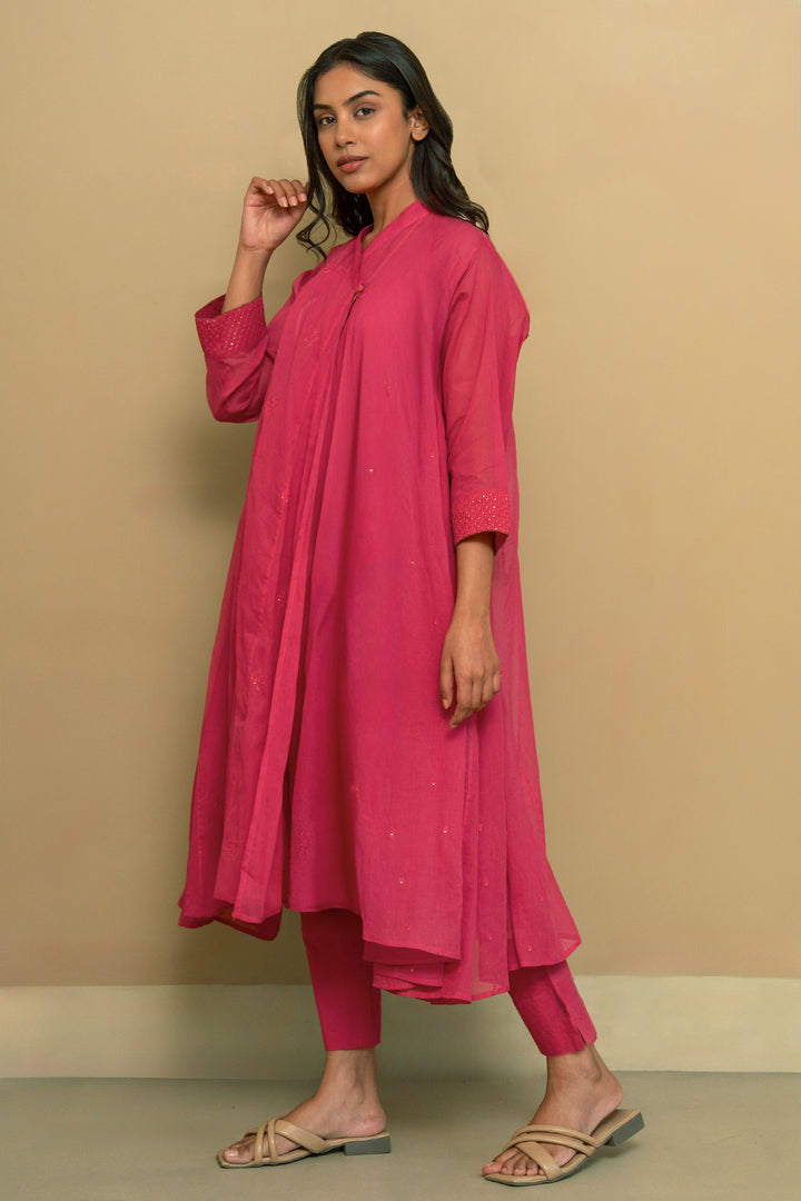 Pink fine cotton embroidered choga