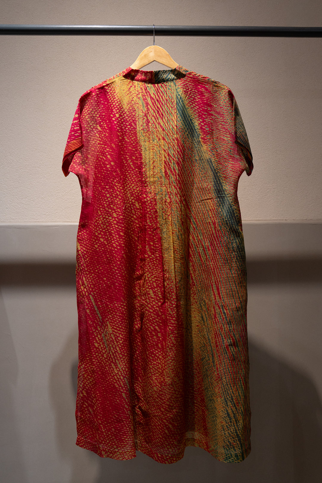 Pink Green Shibori Cotton Silk Kurta