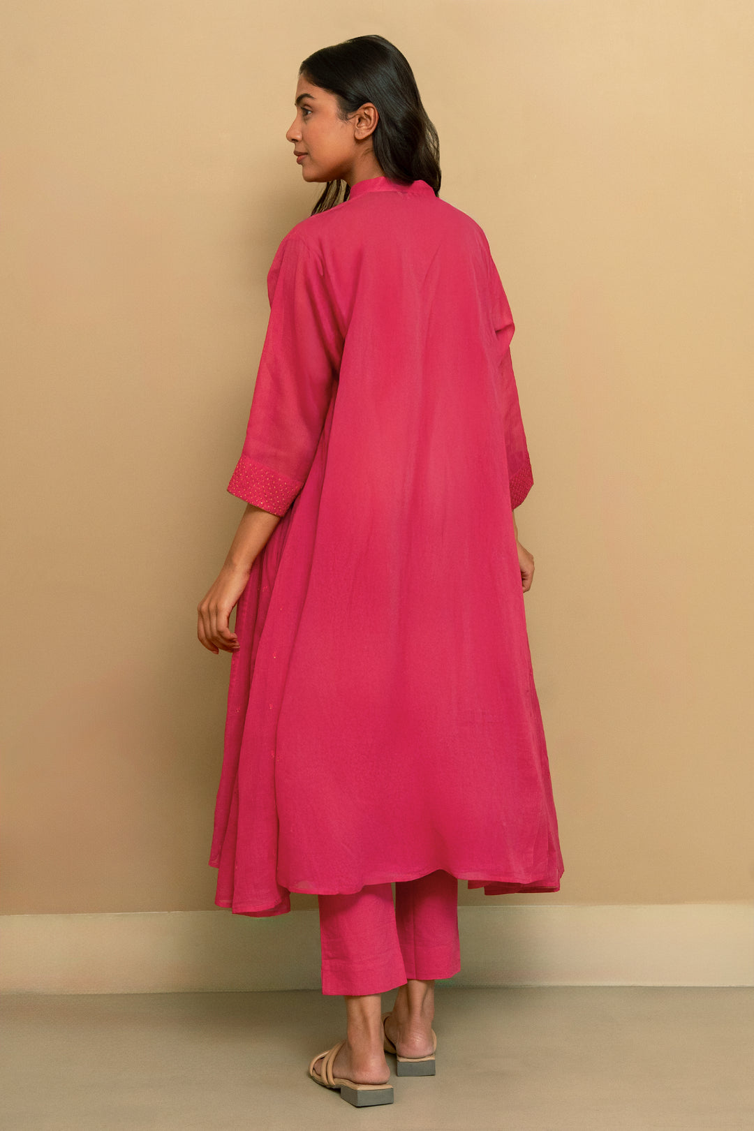 Pink fine cotton embroidered choga