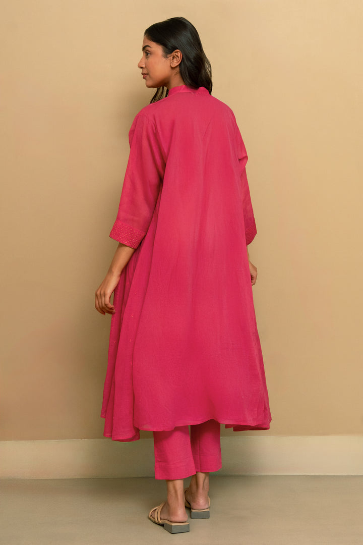 Pink fine cotton embroidered choga