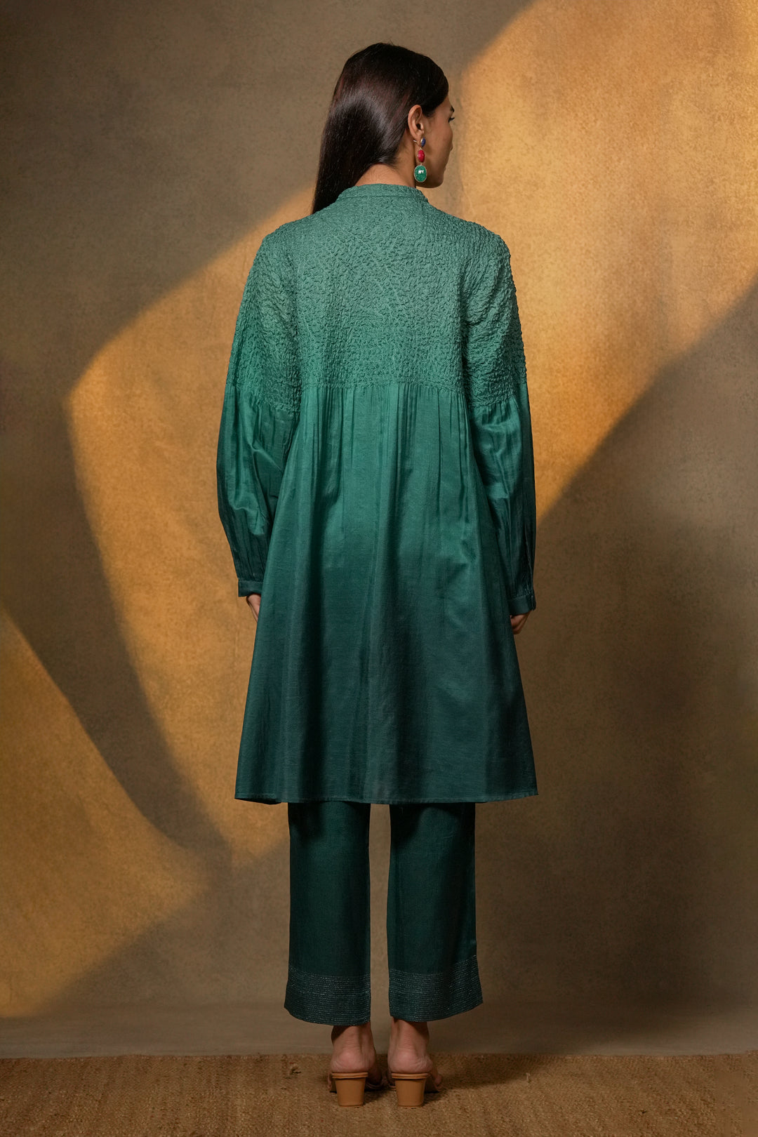Turquoise Embroidered Silk Tunic with Slip
