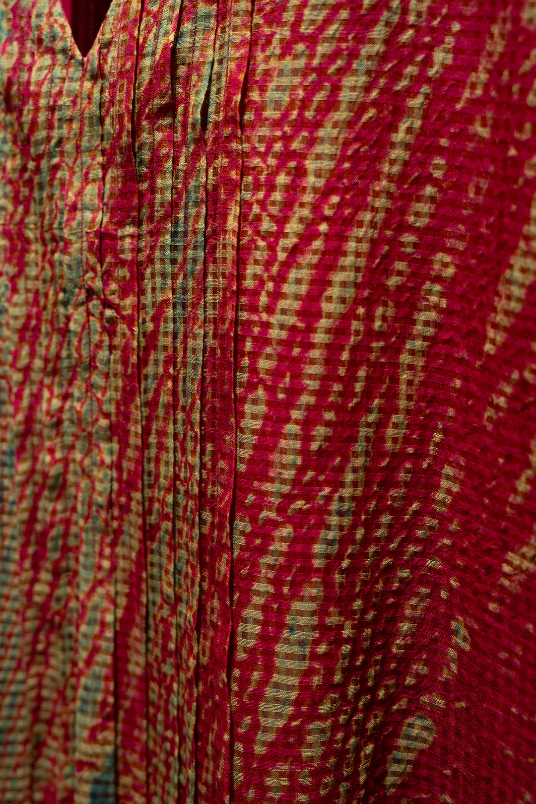 Pink Green Shibori Cotton Silk Kurta