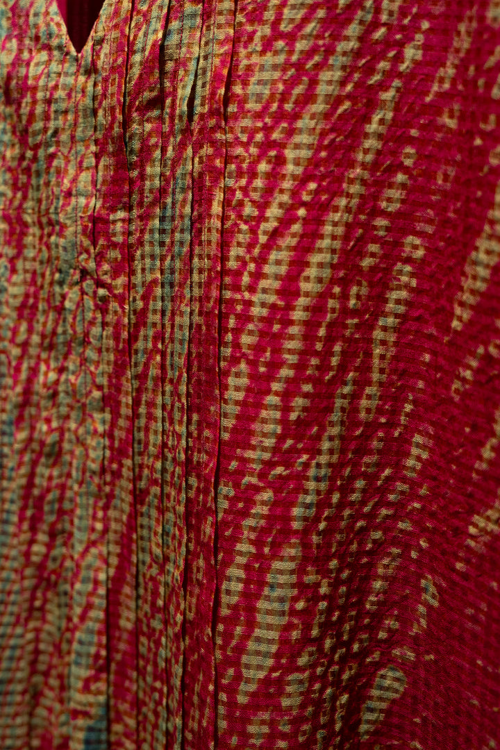 Pink Green Shibori Cotton Silk Kurta