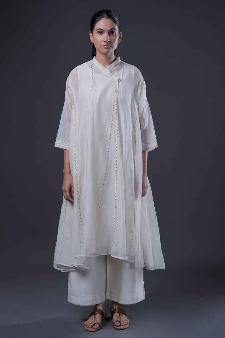 Natural Embroidered Chanderi Choga