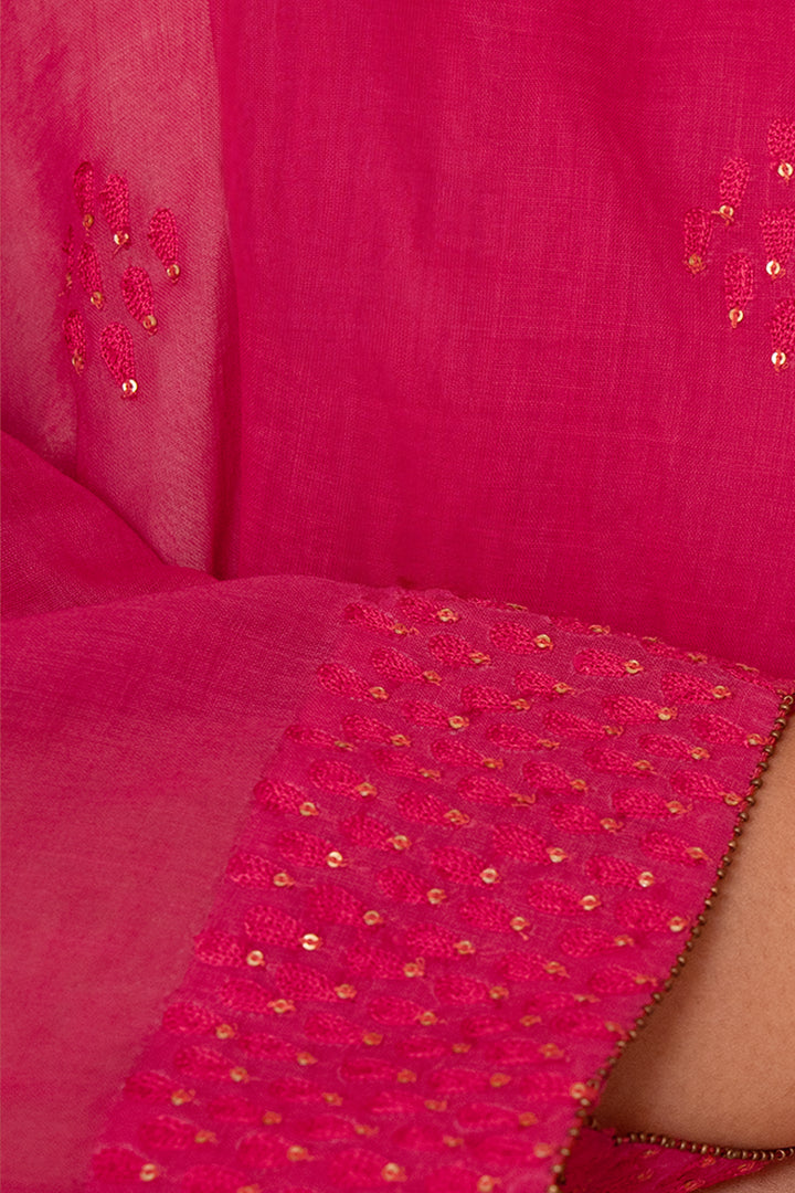 Pink fine cotton embroidered choga