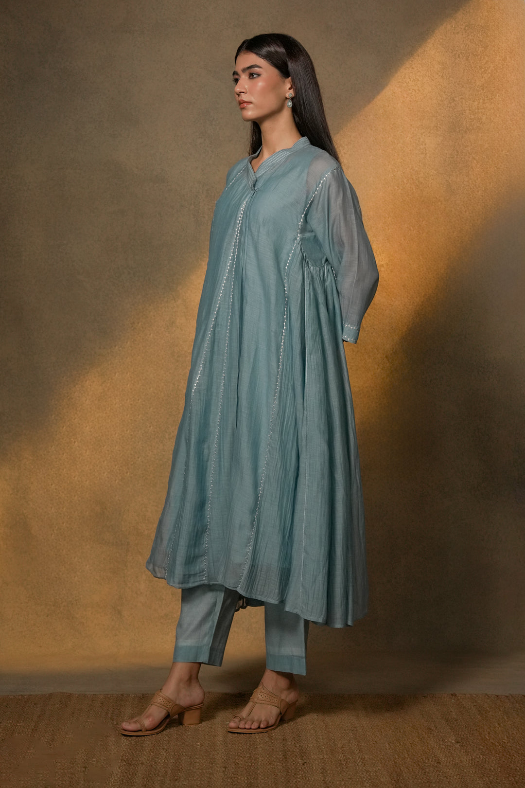 Blue Embroidered Chanderi Choga