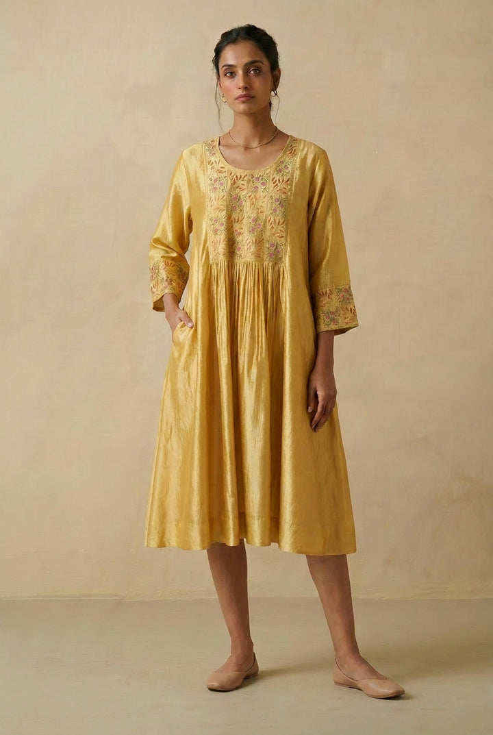 Yellow Embroidered Silk Dress