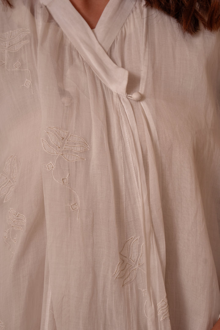 White fine cotton embroidered choga