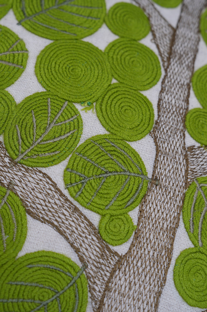 Forest Bloom Embroidered Cushion Cover