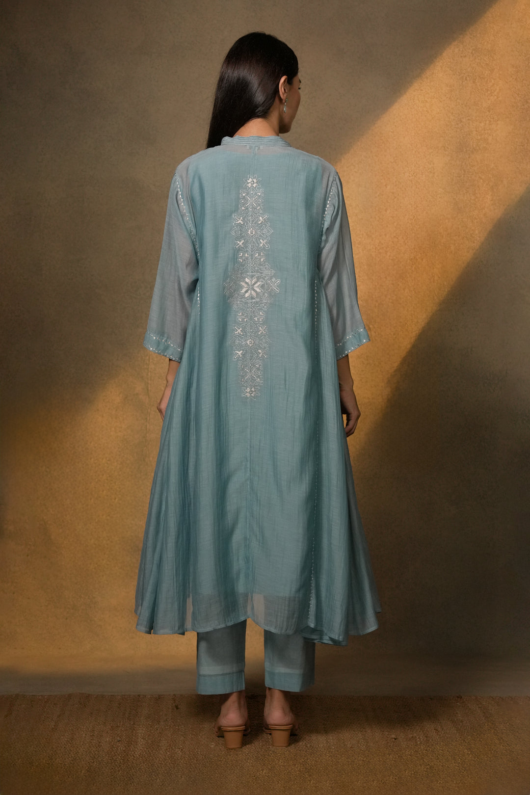Blue Embroidered Chanderi Choga