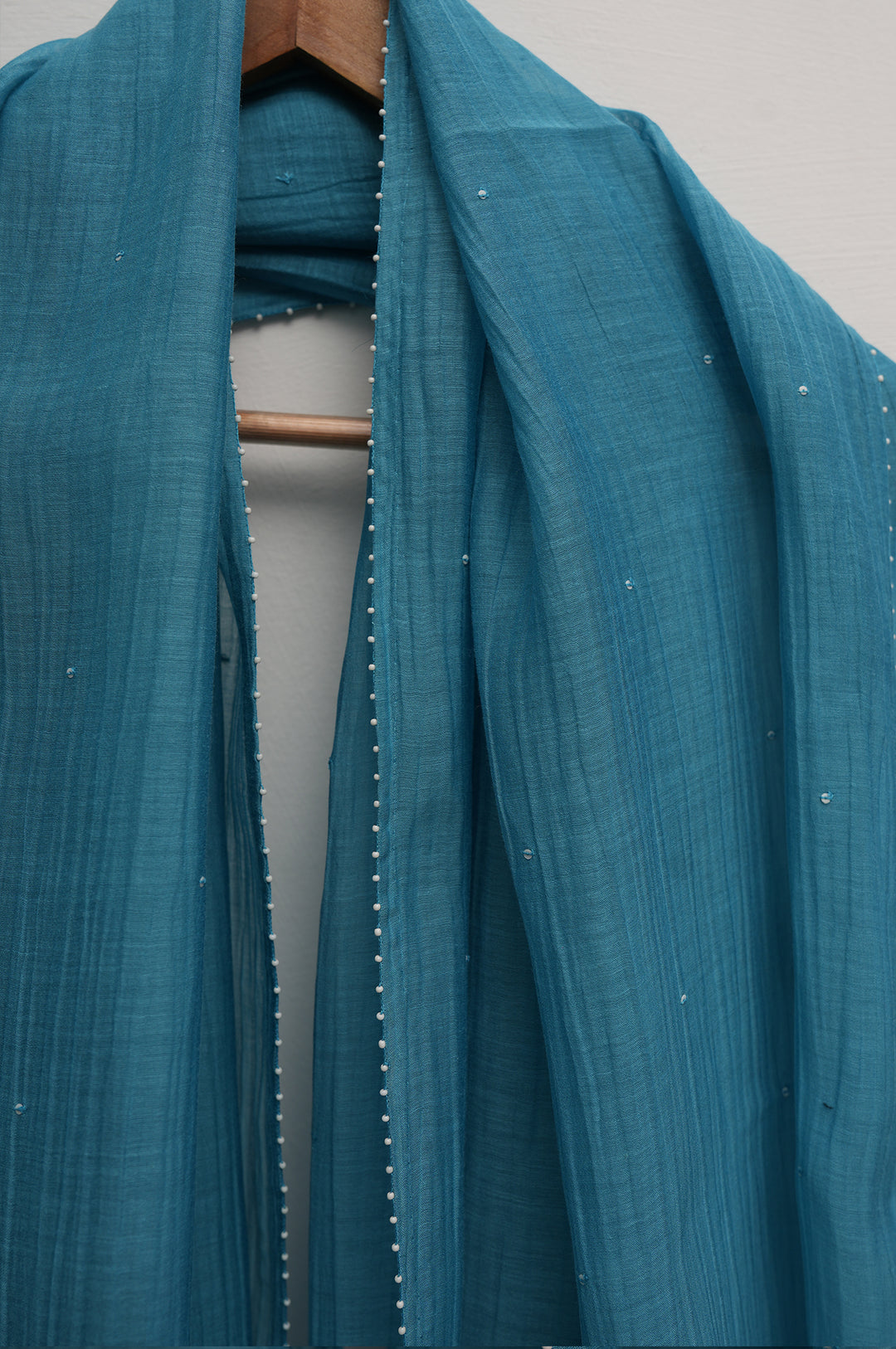 Off White & Teal Embroidered Cotton Silk Kurta Set