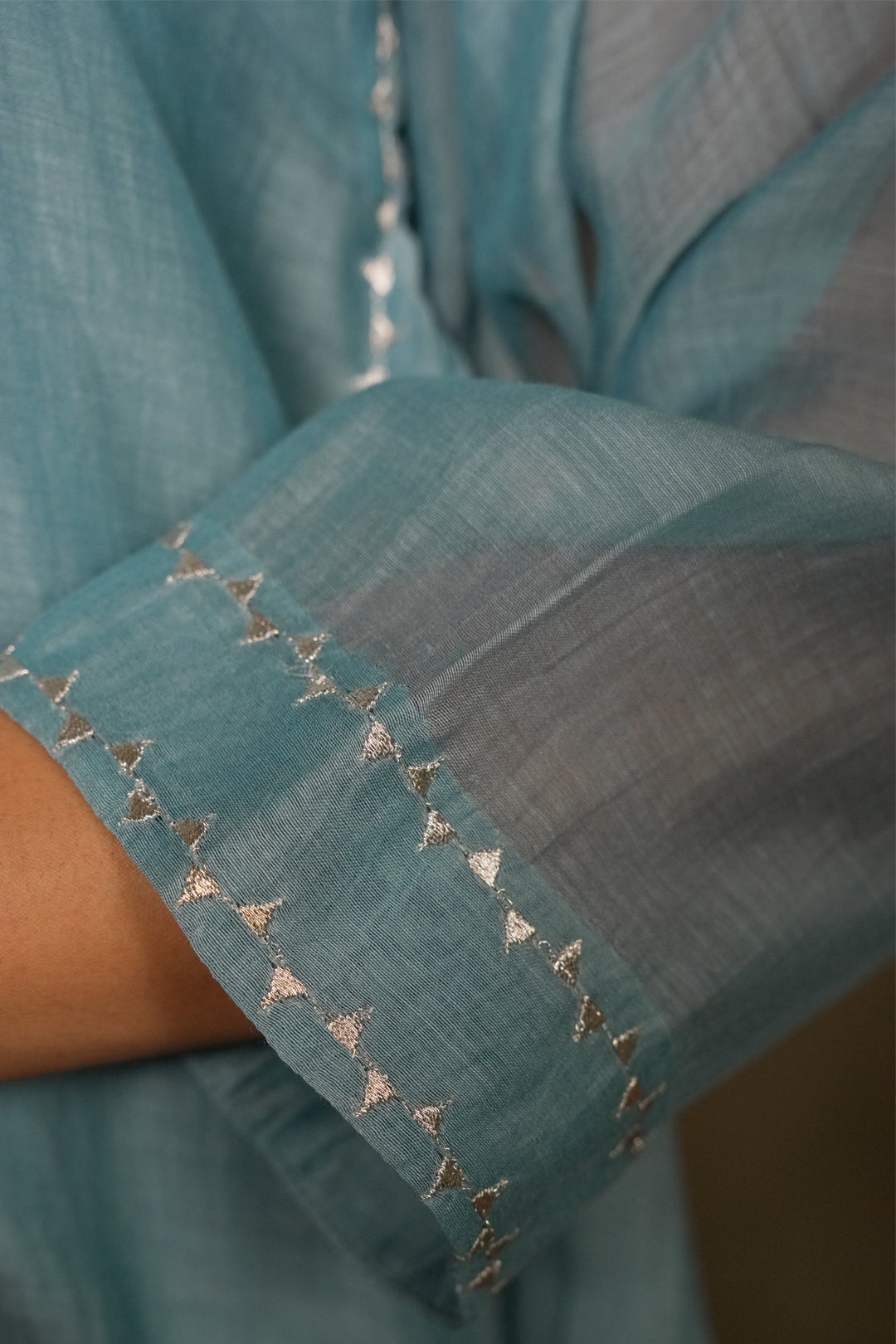 Blue Embroidered Chanderi Choga