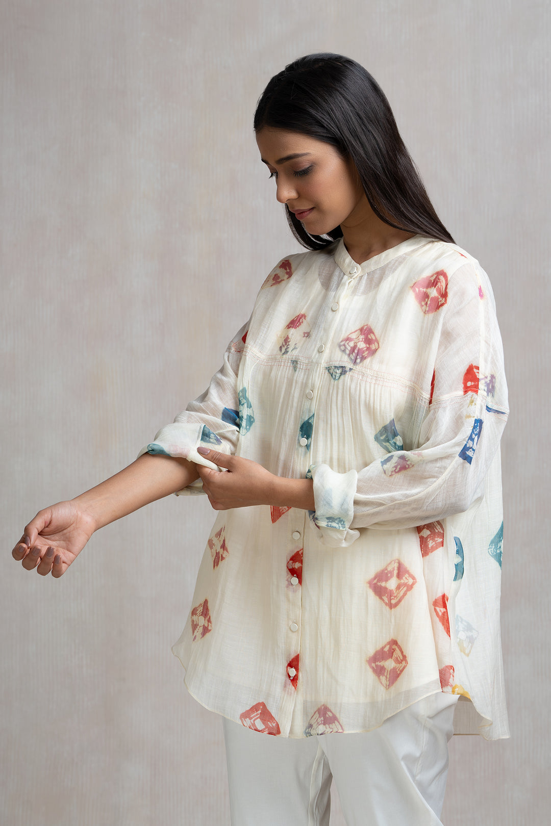 Soft Chanderi Printed Bandhani Summer Oversized Shirt