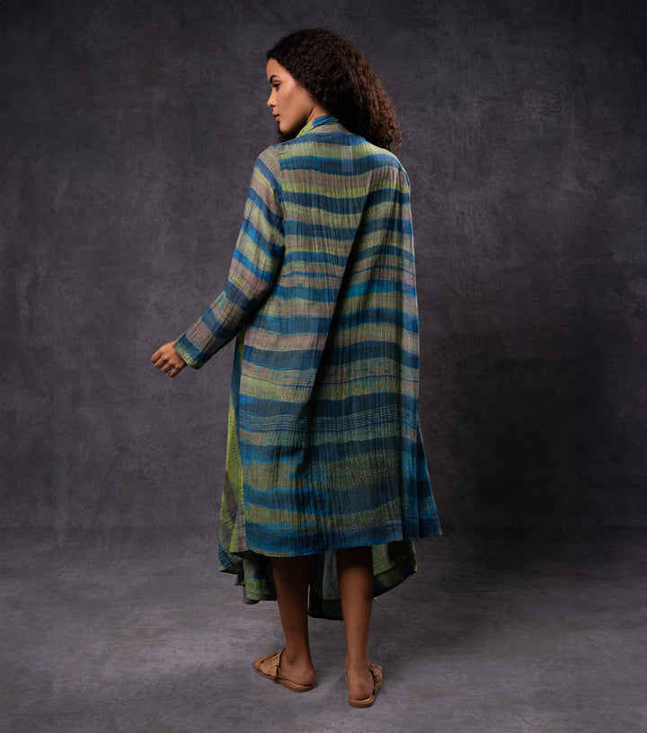 Teal and Green Printed Cotton Silk Cape Set