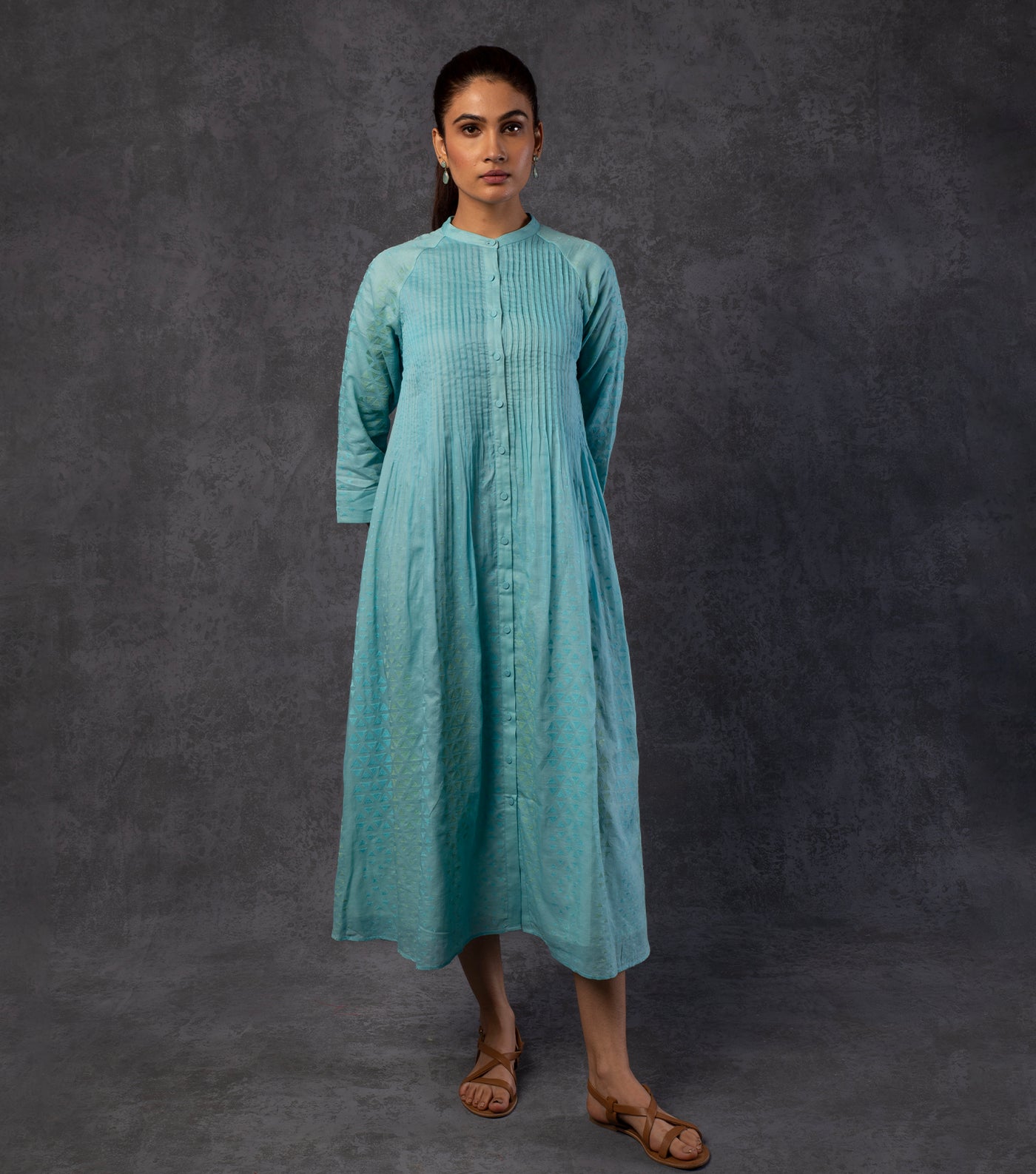 Sky Blue Embroidered Cotton Dress