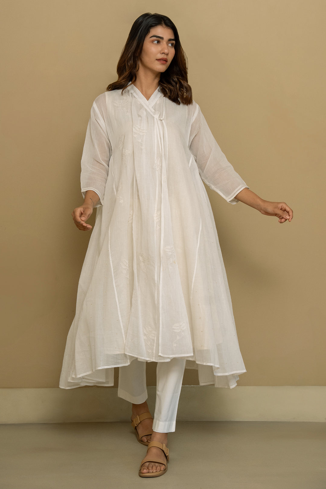 White fine cotton embroidered choga