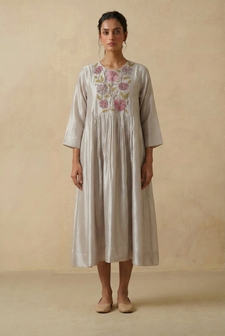 Ivory Embroidered Silk Dress
