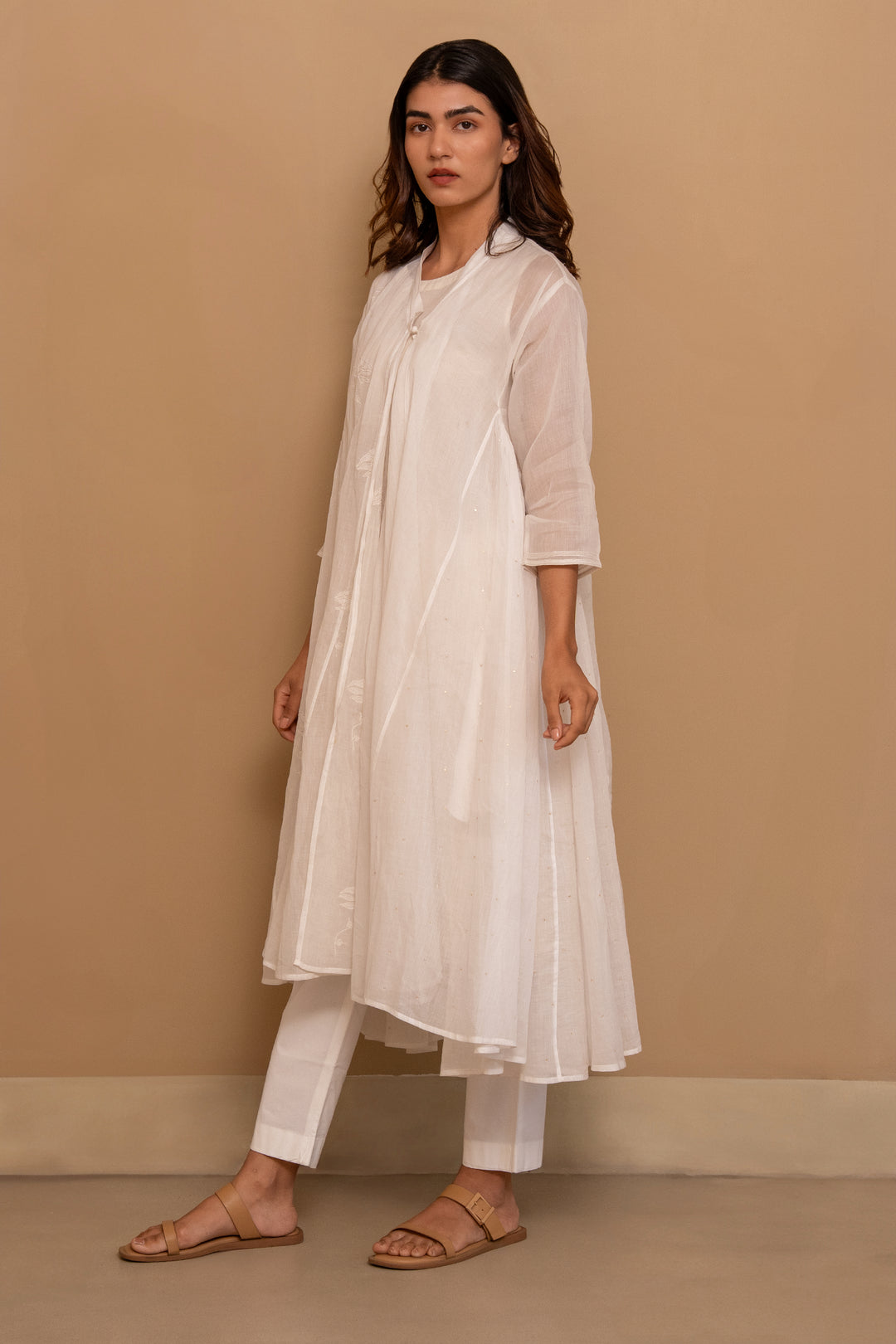White fine cotton embroidered choga
