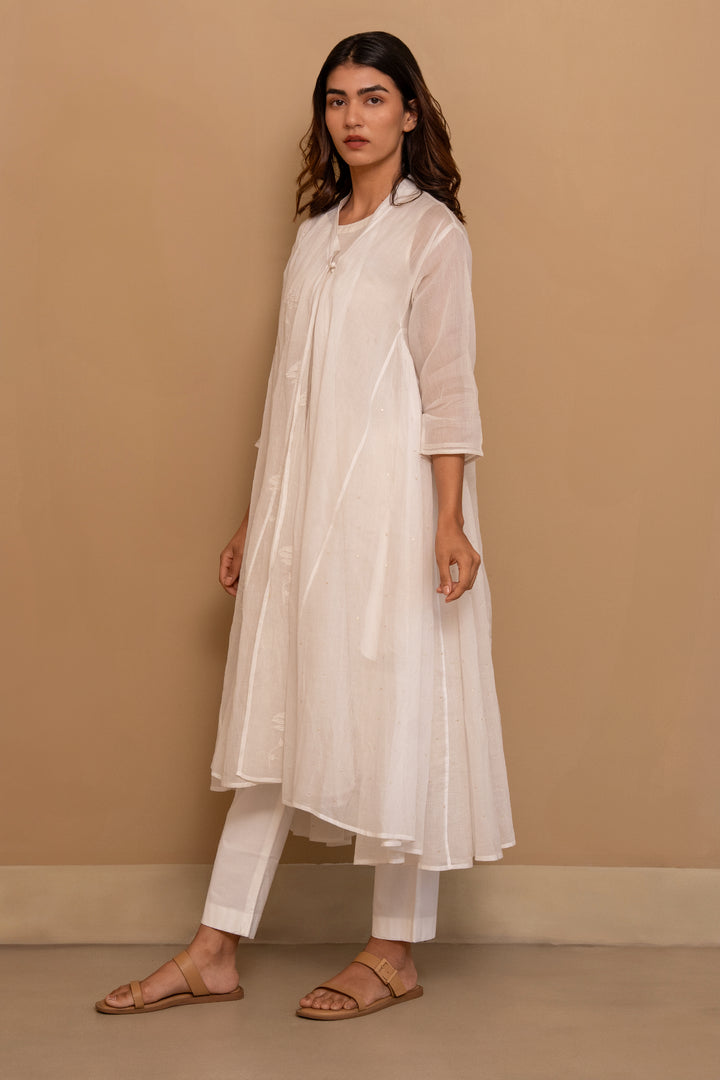 White fine cotton embroidered choga