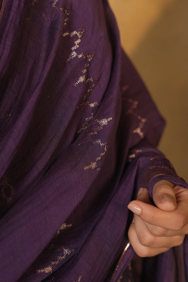 Purple Embroidered Chanderi Dupatta
