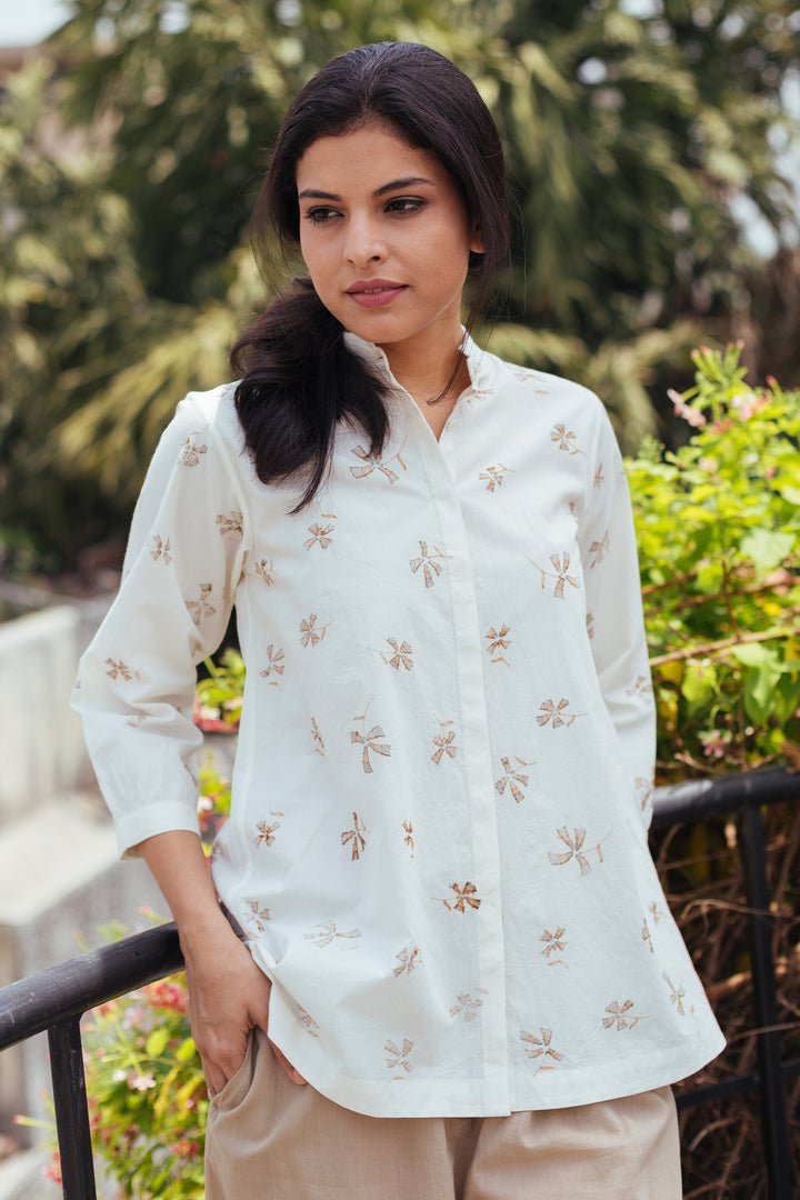 Natural Cotton Embroidered Shirt