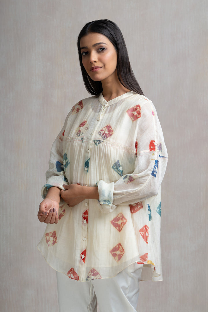 Soft Chanderi Printed Bandhani Summer Oversized Shirt