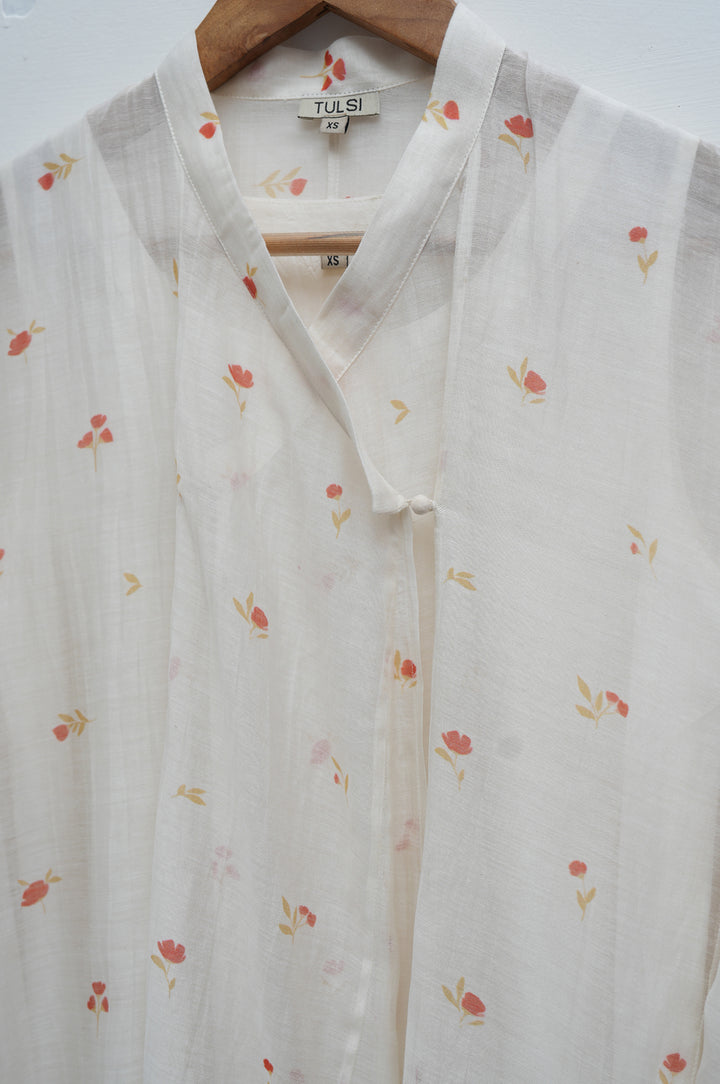 Natural Bloom Printed Chanderi Choga With Slip