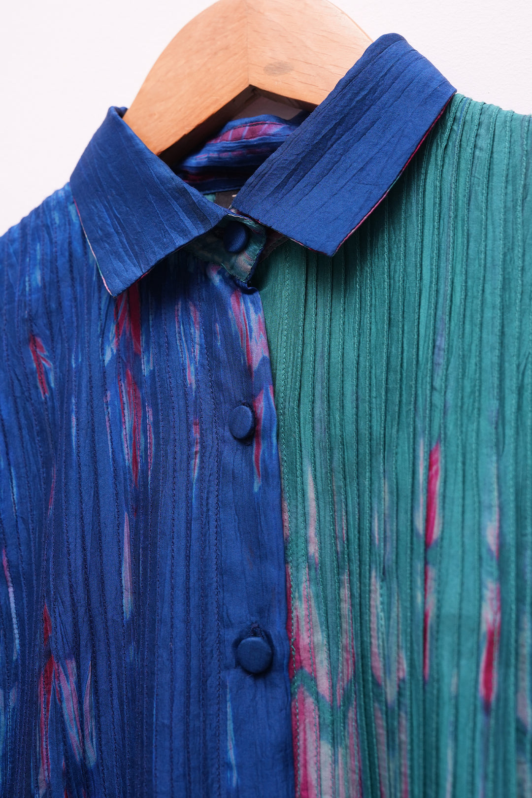 Blue Hand Dyed Shibori Pintucked Silk Tunic