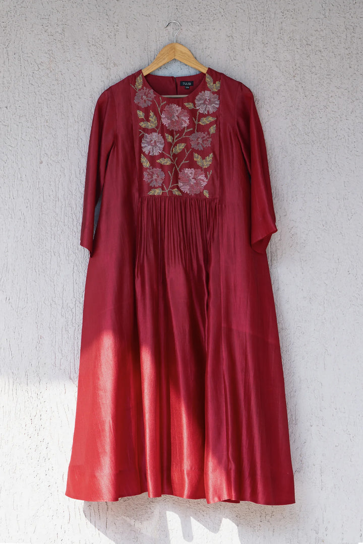 Red Silk Embroidered Dress