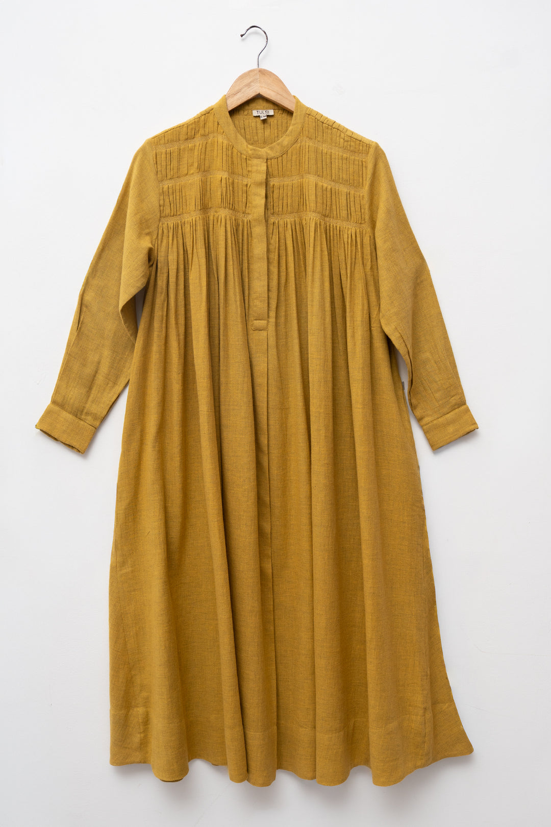 Mustard Embroidered Wool Dress