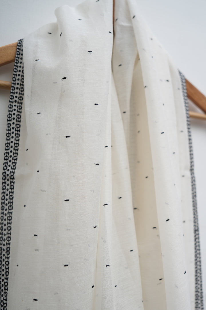 Off-white and Black Embroidered Kurta Set