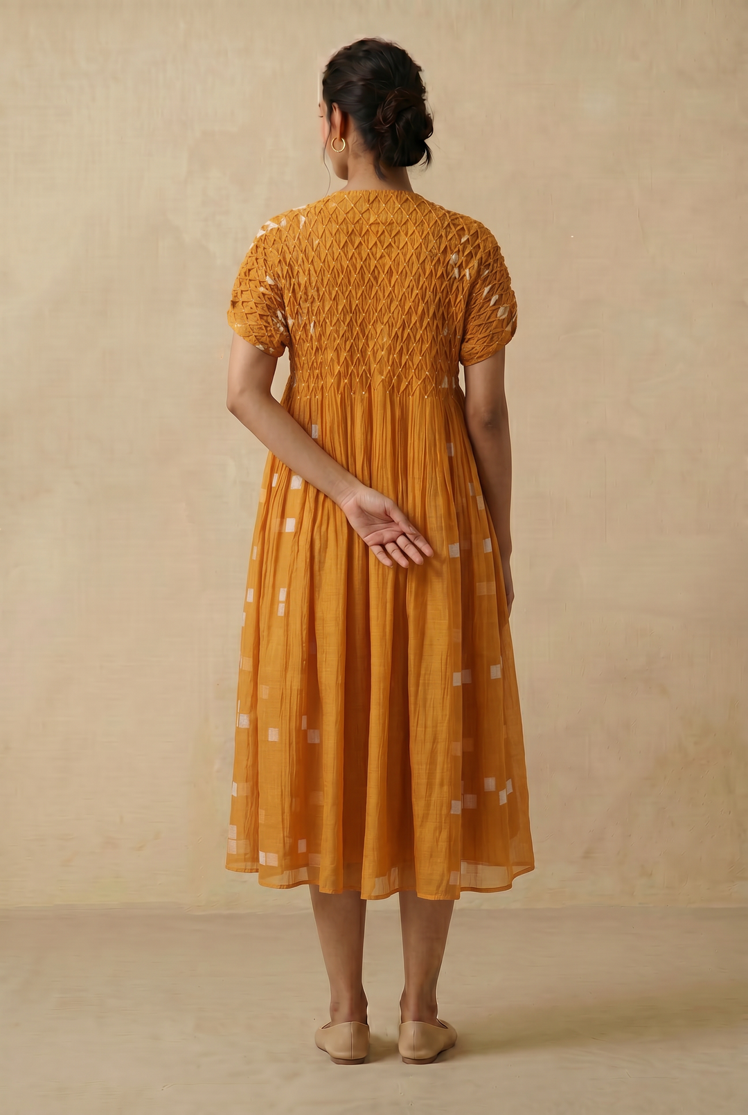 Mustard Printed Chanderi Dress