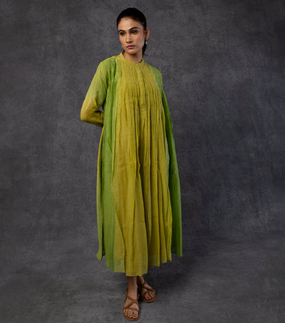 Yellow & Green Ombre Chanderi Dress