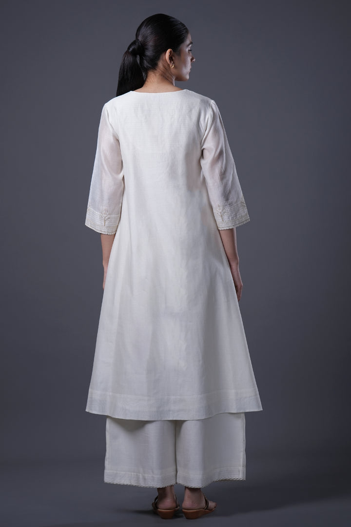 Natural Hand Embroidered Chanderi Kurta