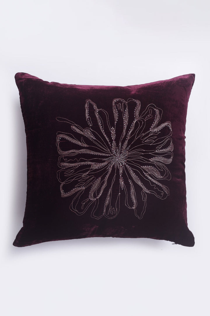 Floral Splatter Wine Velvet Cushion Cover