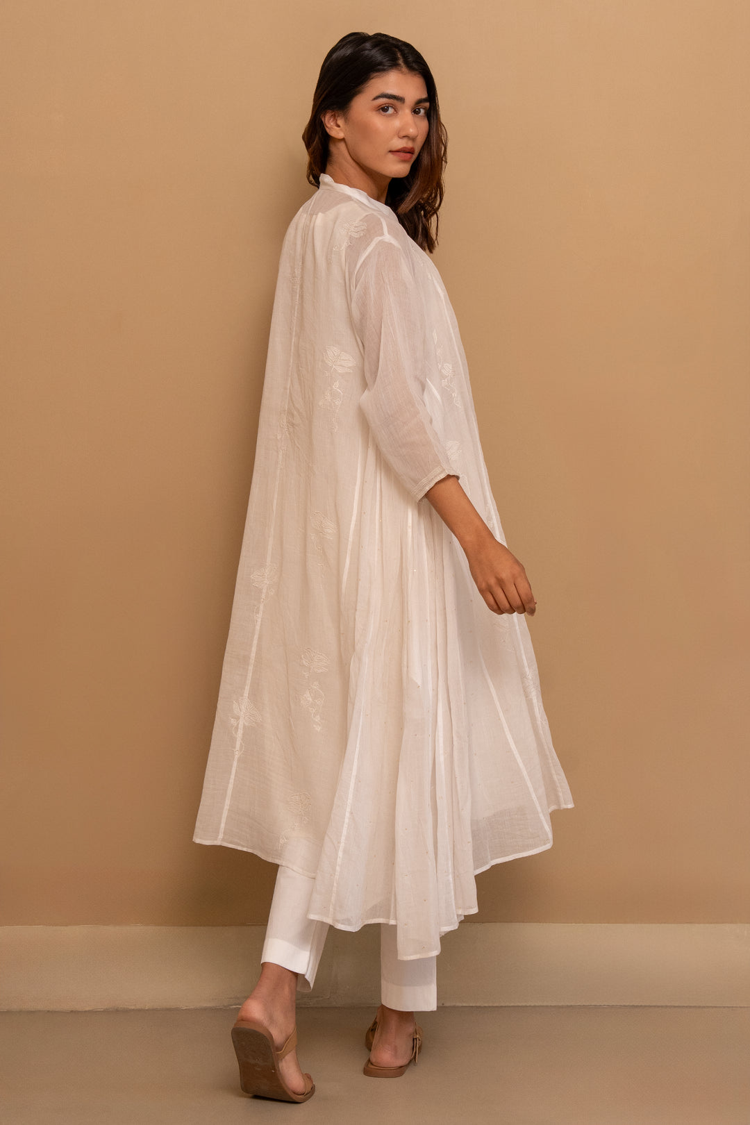 White fine cotton embroidered choga