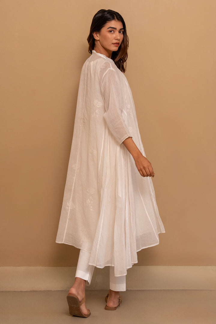 White fine cotton embroidered choga