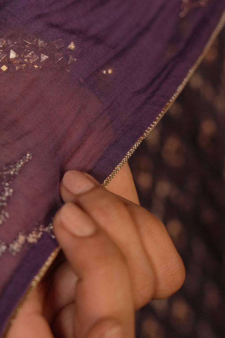 Purple Embroidered Chanderi Dupatta