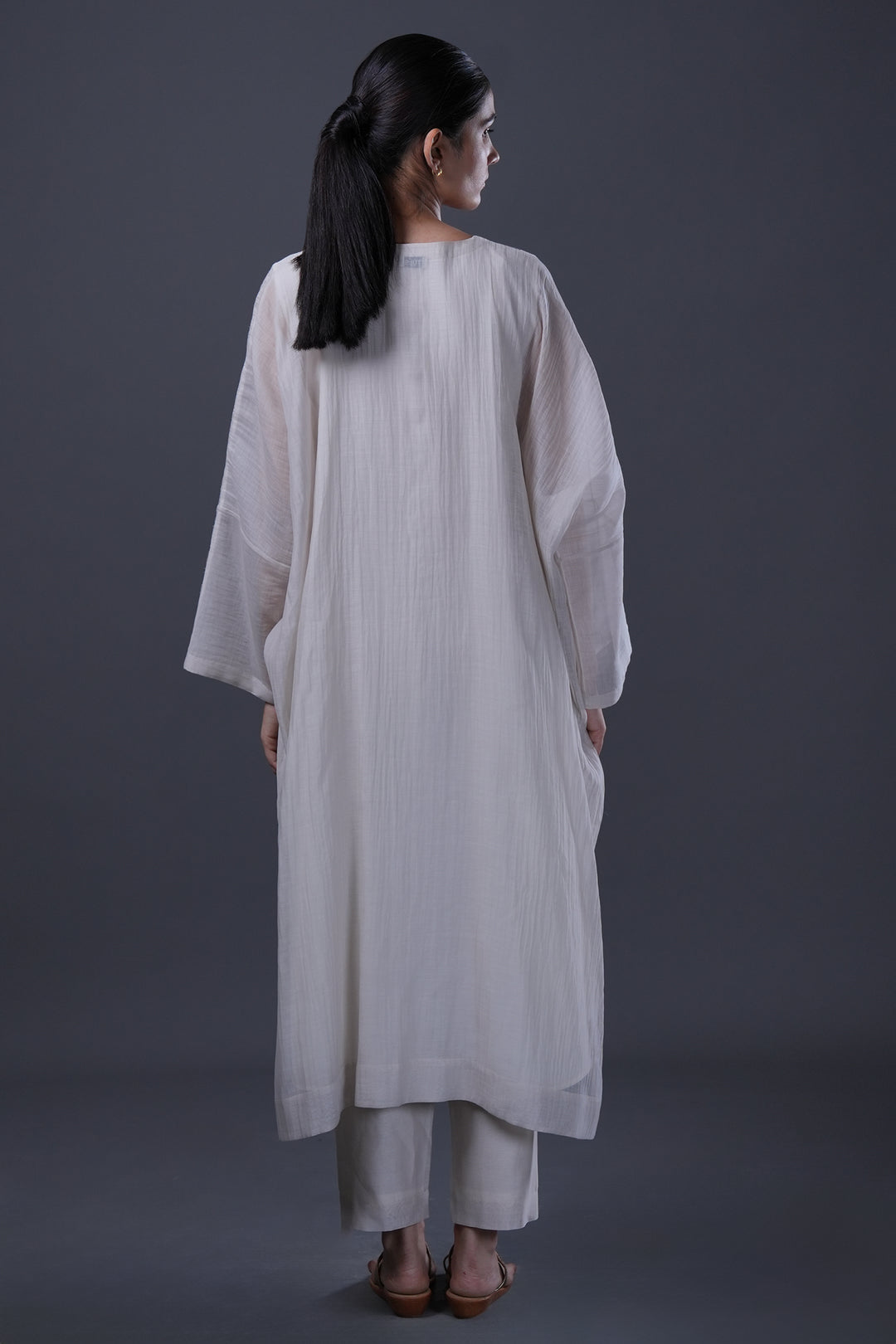 Ivory Embroidered Chanderi Kaftan with Cotton Slip