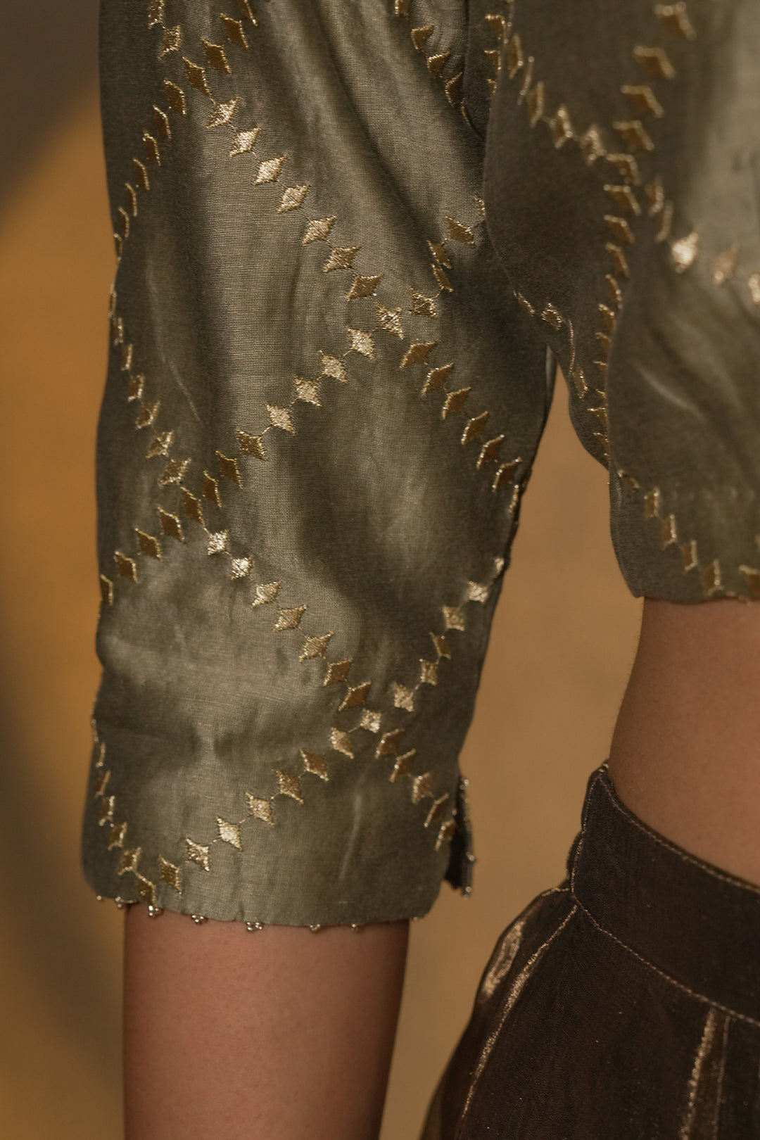 Veg Embroidered Chanderi Blouse with Tisssue Lehenga and Dupatta