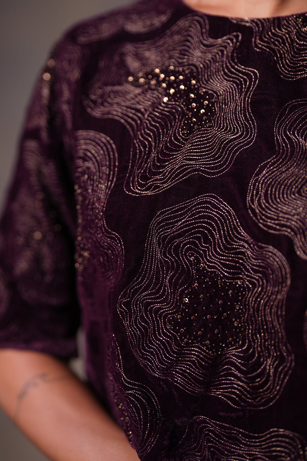 Plum Hand Embroidered Velvet Blouse