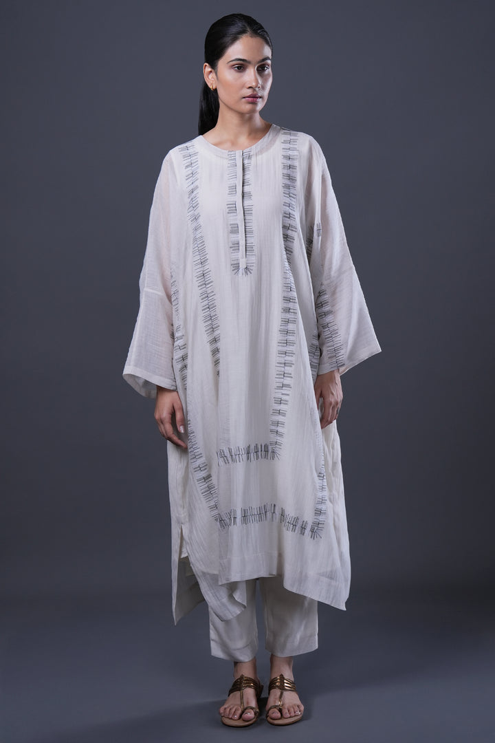 Ivory Embroidered Chanderi Kaftan with Cotton Slip