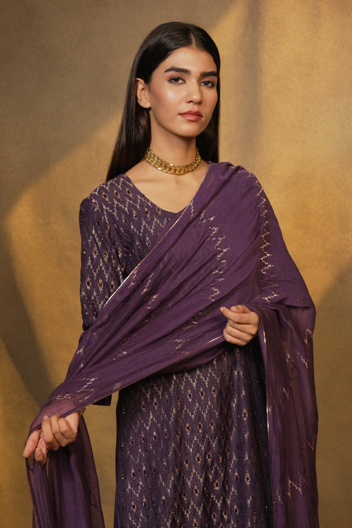 Purple Embroidered Chanderi Dupatta