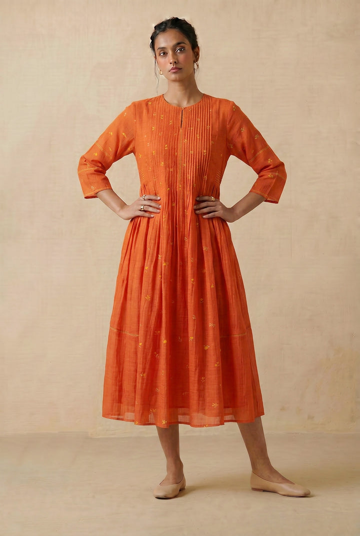Orange Bloom Printed Chanderi Dress