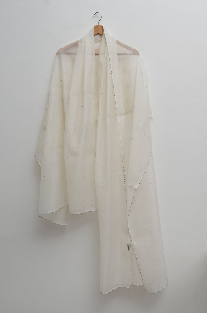 Off White & Black Embroidered Cotton Silk Kurta Set