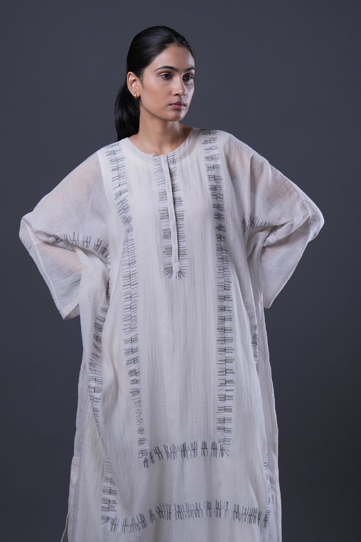 Ivory Embroidered Chanderi Kaftan with Cotton Slip