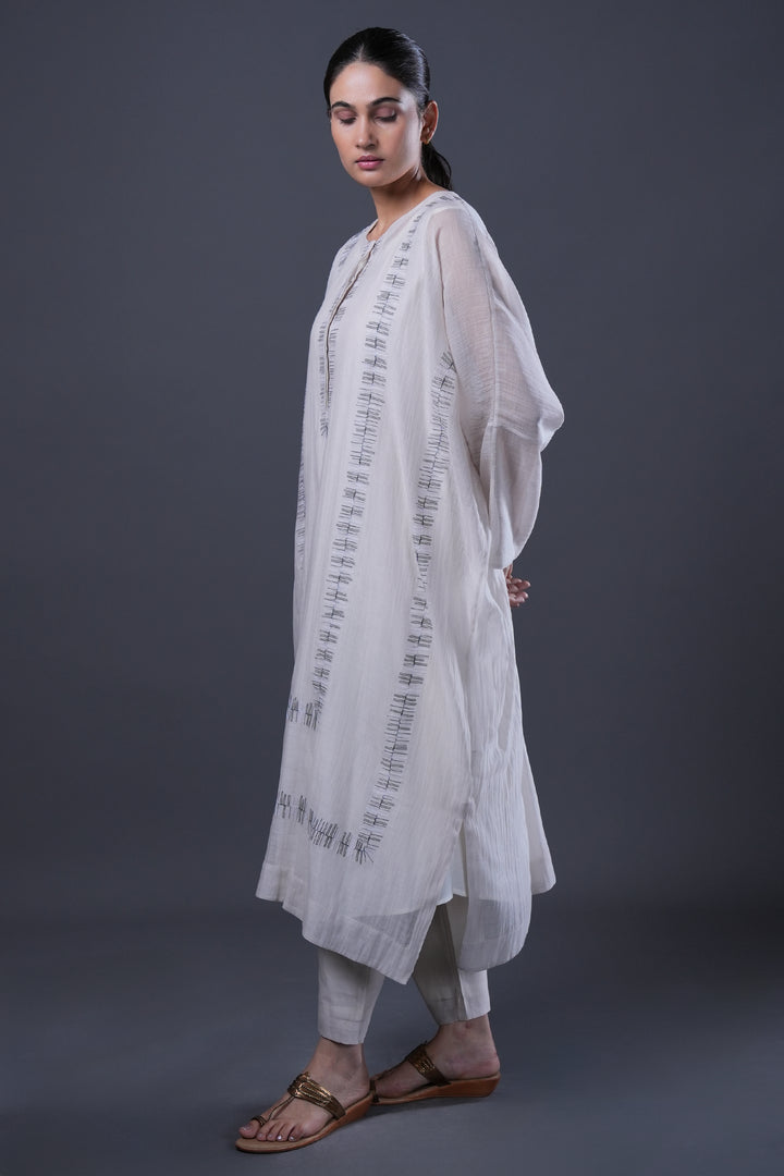 Ivory Embroidered Chanderi Kaftan with Cotton Slip