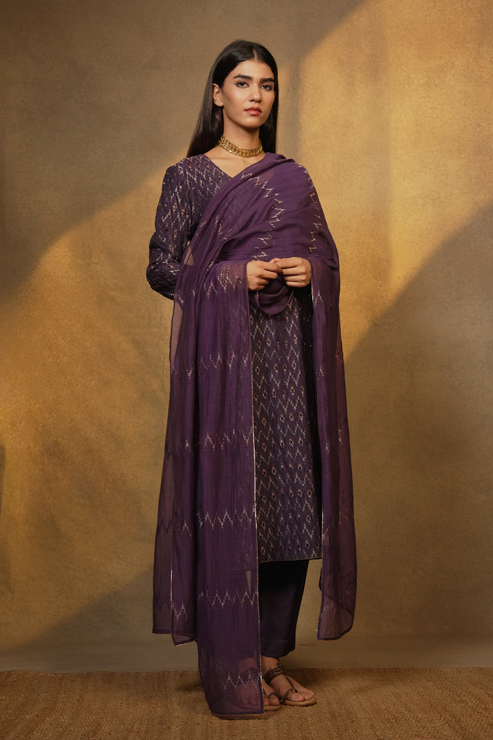Purple Embroidered Chanderi Dupatta