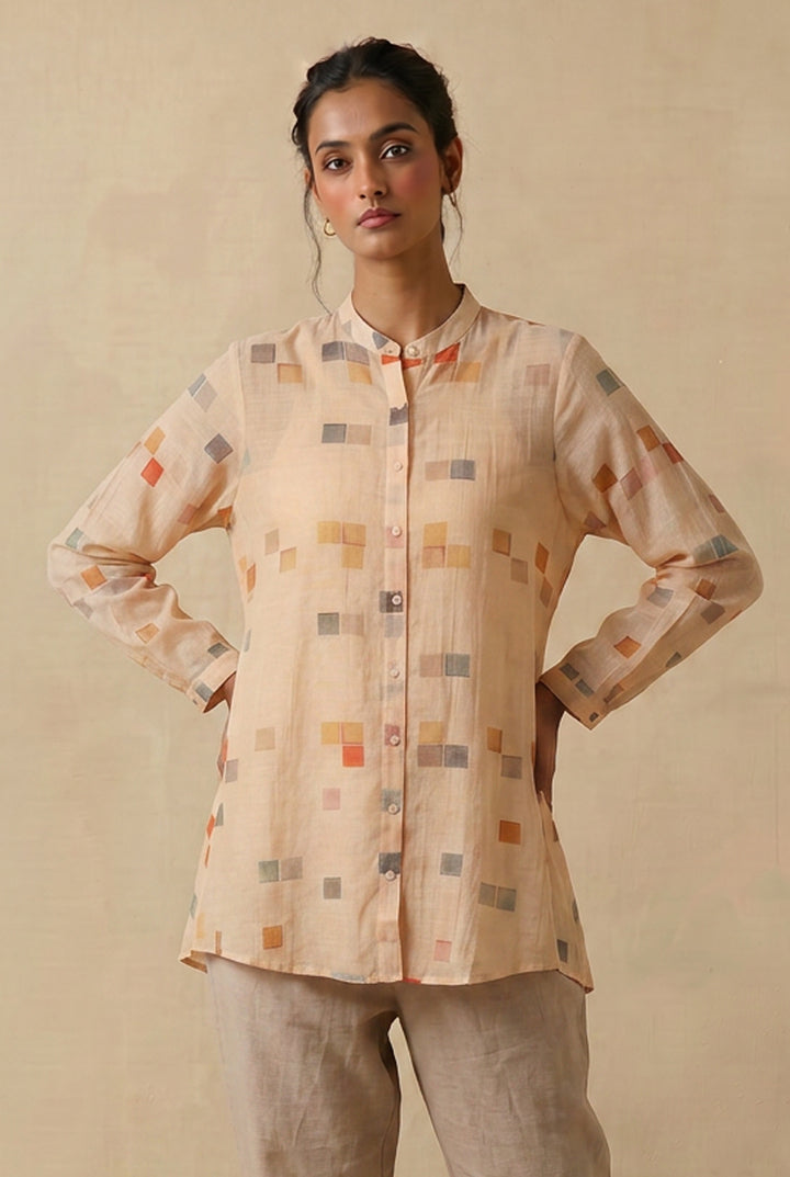 Cream Printed Chanderi Tunic