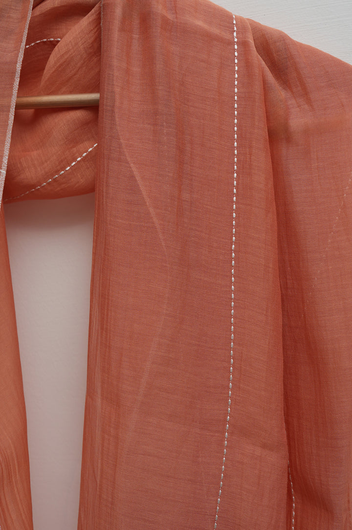 Off White & Peach Embroidered Cotton Silk Kurta Set